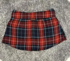 赤と青のチェック柄　シャツ巻き風スカート