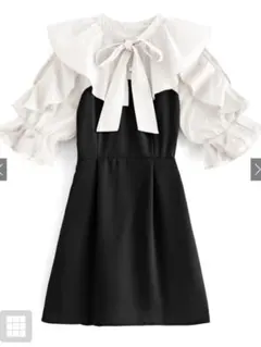 ボウタイフリル オープンショルダー ミニワンピース ブラック