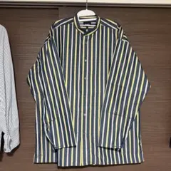 サイズL BEAMS ノーカラーストライプシャツ 1回着美品