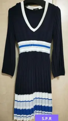 【美品】S.P.R ニットワンピース Vネック プリーツ