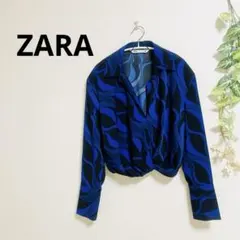 ZARA ザラ 幾何学模様 ブラウス 総柄 カシュクール ブルー ブラック XSのサムネイル