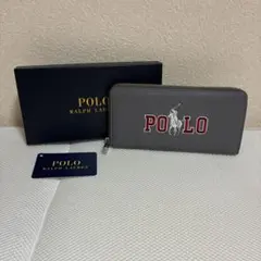 【未使用品】ポロラルフローレン ロゴ 刺繍 ラウンドファスナー長財布 グレーのサムネイル