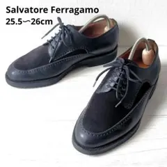 美品✨️Ferragamo【25.5cm】Uチップ　スエード×レザー　ブラックのサムネイル