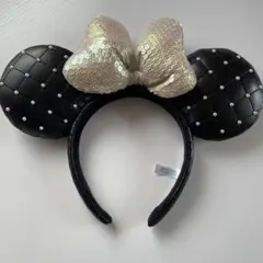 ミニーマウス風カチューシャ 黒と金 キルティング