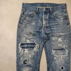ビンテージ リーバイス 501 ダメージ パッチワーク グランジデニム w32