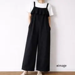 イルソローレ＊ブラック【Ｍ】オールインワン フリル リボン付き フェミニン