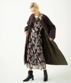 LAYMEE 花柄プリーツワンピース Aライン レトロ フレア ウォルニカ