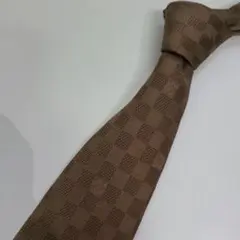 LOUIS VUITTON ネクタイ ダミエ 総柄 ブラウン シルク100%