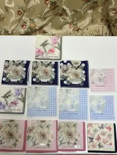HANAEMORI 花柄 チェック柄 ハンカチ13枚セット