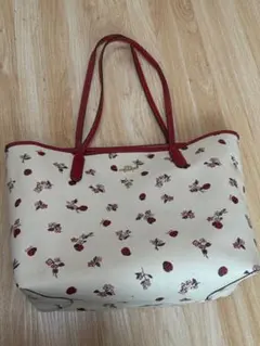 coach コーチ　てんとう虫　花柄　白　赤ショルダーバッグ　リバーシブル