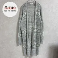 ヘルシーカレン　透かし編みニットカーディガン　羽織　ロング　ボタンレス　グレーのサムネイル