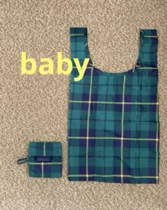 BAGGU チェック柄エコバッグ　babyサイズ　グリーン