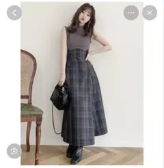 dazzlin チェックノースリーブコルセットワンピース