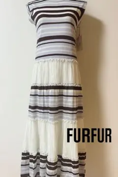 新品未使用タグ付き　FURFUR ボーダーチュールティアードワンピース Fサイズ