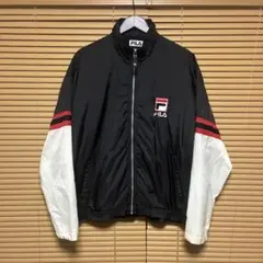 FILA ジップアップナイロンジャケット 黒/白/赤