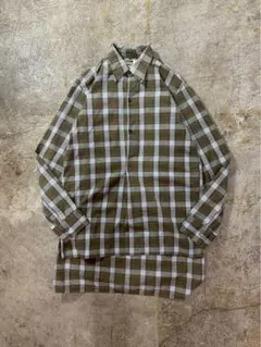 90s EURO フランス製 チェック柄コットングランパシャツ プルオーバー古着