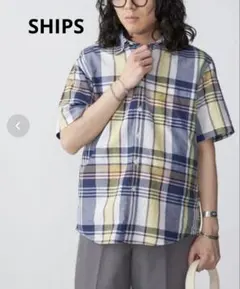 *SHIPS シップス*チェック柄 半袖シャツ コットン100% 日本製のサムネイル