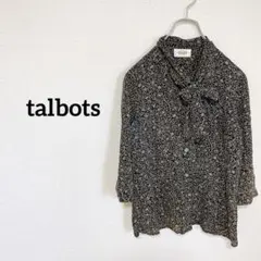 【タルボット】　ボウタイブラウス　総柄　七分袖　ブラック　Fサイズ