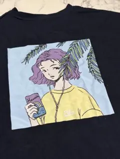 PIKO イラストプリントTシャツ（女性キャラクター）ネイビー男女兼用サイズMのサムネイル