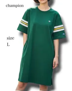 053 Champion チャンピオン 半袖ワンピース L 緑 ロゴ入りのサムネイル