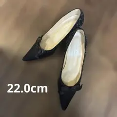 22cm 黒 パンプス リボン ポインテッドトゥ　ノイエ　ディフュージョンのサムネイル