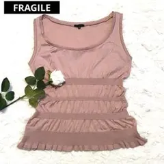 FRAGILE ピンク フリル ノースリーブ Tシャツ 38 シャーリング