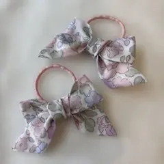 花柄リボン付きヘアゴム2個セット