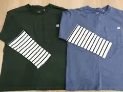 ロンT 130cmキッズ 男の子 秋冬 長袖 ボーダー重ね着風 2枚セット