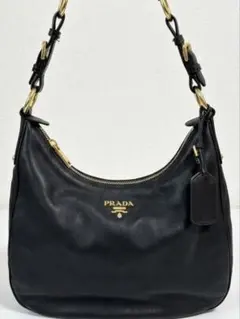 【美品】PRADA プラダ レザー ホーボー ワンショルダーバッグ ブラックのサムネイル