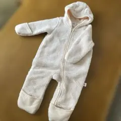 【美品】フリース素材 フルジップロンパース ベビーピンク