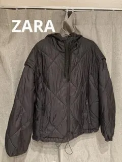 ZARA】フード付き ブラック ダウンジャケット - メルカリ