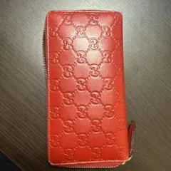 レザー 赤 長財布 エンボス加工