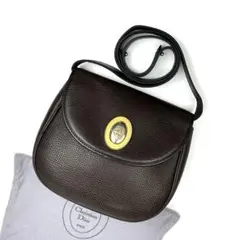 【美品】ディオール　ショルダーバッグ　CD金具　オーバル　ポシェット　レザー　茶