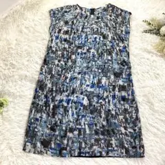 PINORE ピノーレ シルク混 ワンピース 42 XL 総柄 ブルー 春夏のサムネイル