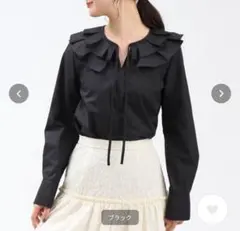 美品 オペークドットクリップ フリル襟ブラウス M