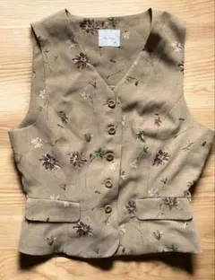 花柄ベージュリネン風ベスト