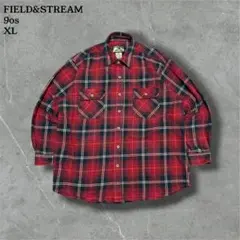 90sFIELD&STREAMネルシャツ赤黒チェックアメカジゆるだぼアメリカ古着