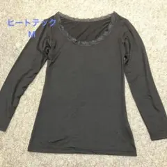ヒートテック UネックT 8分袖 レース M 黒