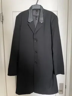 【美品】ブラック チェスターコート レザーカラー