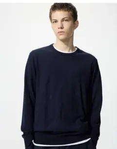 ユニクロ　エクストラファインメリノクルーネックセーター（長袖）　L ネイビー