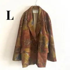 テーラードジャケット ヴィンテージ アート L 総柄 昭和 レトロ 日本製 古着