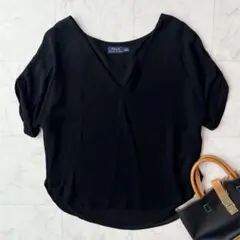 POLO RALPH LAUREN シルク100% 半袖ブラウス　とろみ　黒