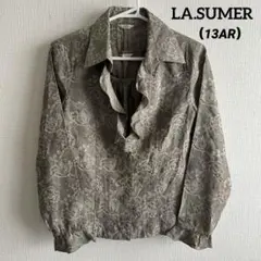 LA.SUMERブラウス タンクトップ アンサンブル ローズ柄 フリル 婦人服