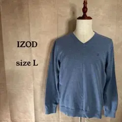 IZOD Vネック ニット セーター 水色 ワンポイント 刺繍 L ヘザーブルーのサムネイル