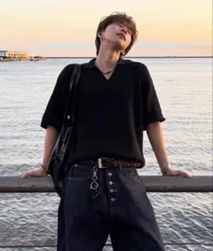 EMMA CLOTHES スキッパーポロシャツ ブラック