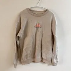 一点もの⭐️ 【L 】カエルイラスト ベージュ 裏起毛 トレーナー