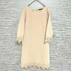 クリア ❣️レース付きワンピース ベージュ Mサイズ　結婚式　パーティ　お呼ばれ