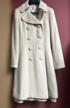 クリーム色 ダブルブレスト ロングコート サイズ38