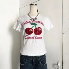 00s ミニT さくらんぼ スパンコール ラメ プリント ラインストーンy2k
