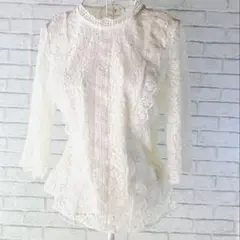 【美品❗️ロペピクニック】きれいめレースブラウス 七分袖 白 40 L相当